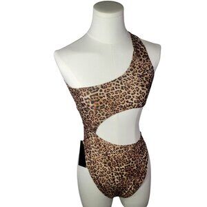 South Beach Women Leopard Print One-Shoulder Cutout Swimsuit  Size 10